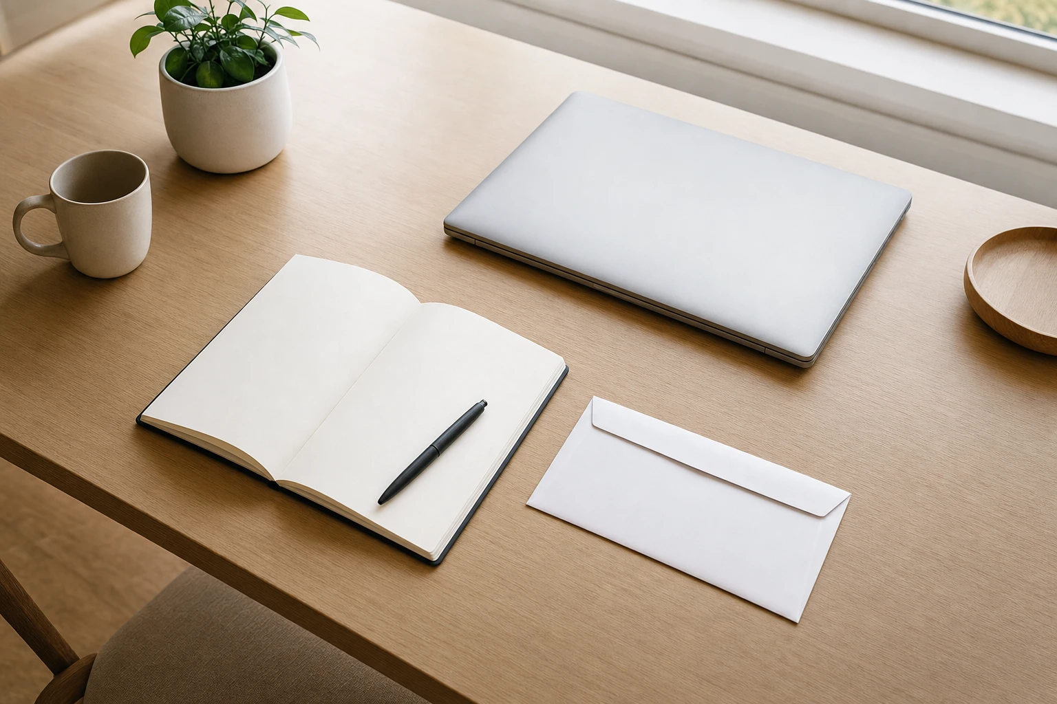Daylight workspace with business correspondence